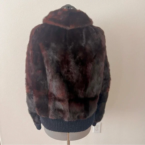 Jorge's Furs Real Mink Fur Short Bike Jacket Bomber Coat Full Zip Unisex Brown